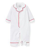 Baby's Classic Twill Romper in White with Red Piping