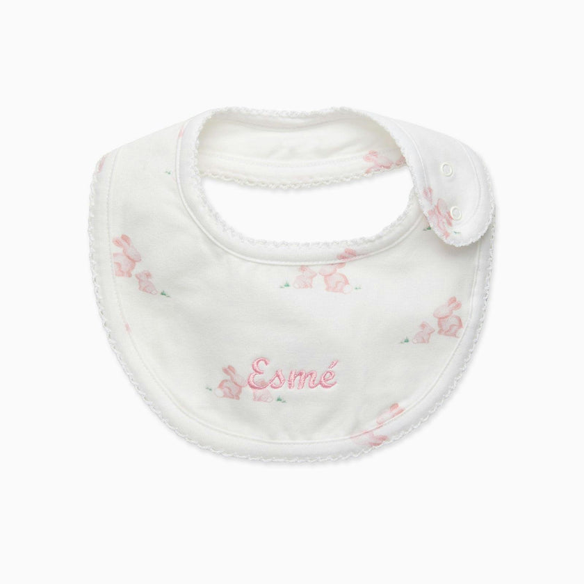 Baby Bib in Pale Pink Bunny