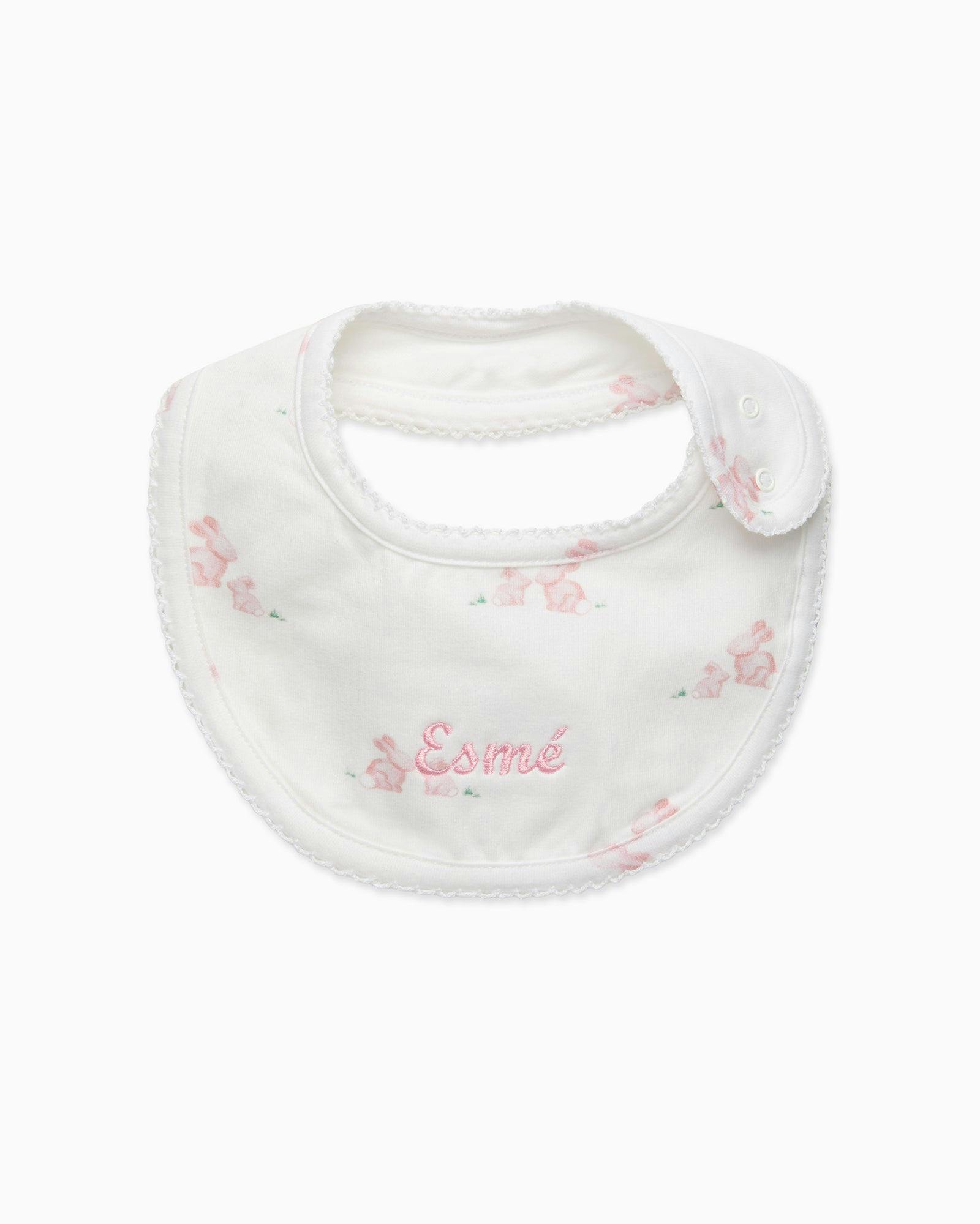 Baby Bib in Pale Pink Bunny