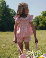 Roman Cotton Gingham Check Short - Peony