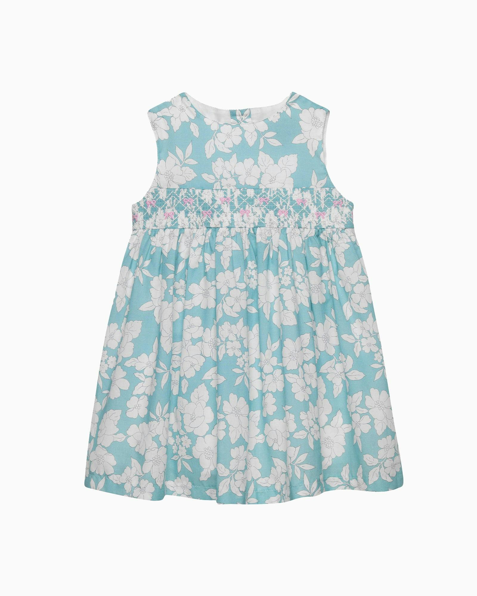 Baby Molly Smocked Pinafore Dress in Teal Floral