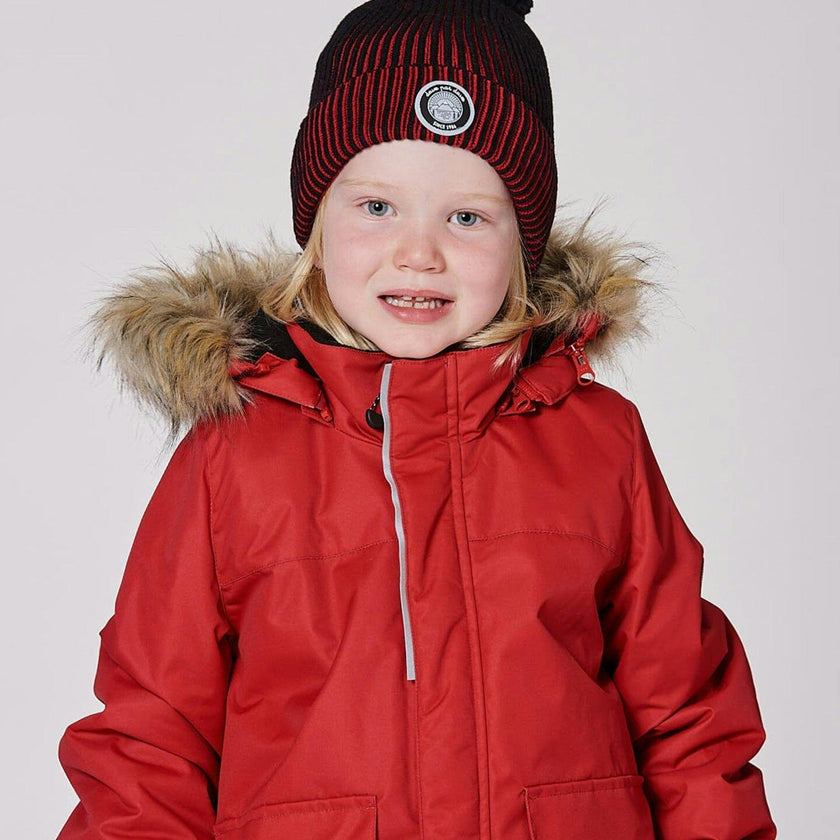 Lined Knit Pompom Hat Red And Black