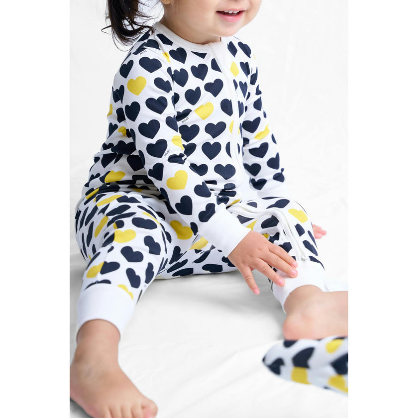 Black & Yellow Hearts Zip-up Baby Bodysuit