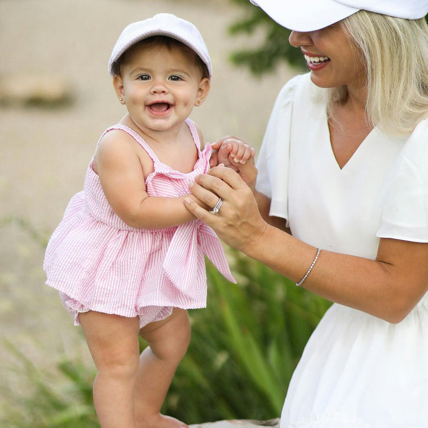 Customizable Bow Baseball Hat in Pink Seersucker (Baby/Toddler, Youth)