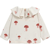 Mushroom Print Round Ruffle Collar Long Sleeve Back Button T-Shirt