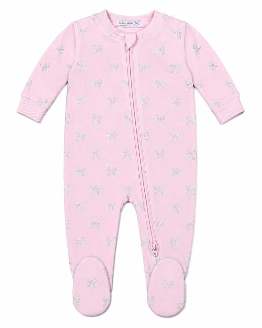 Baby Thermal Footie All-Over Iridescent Bows - Pink