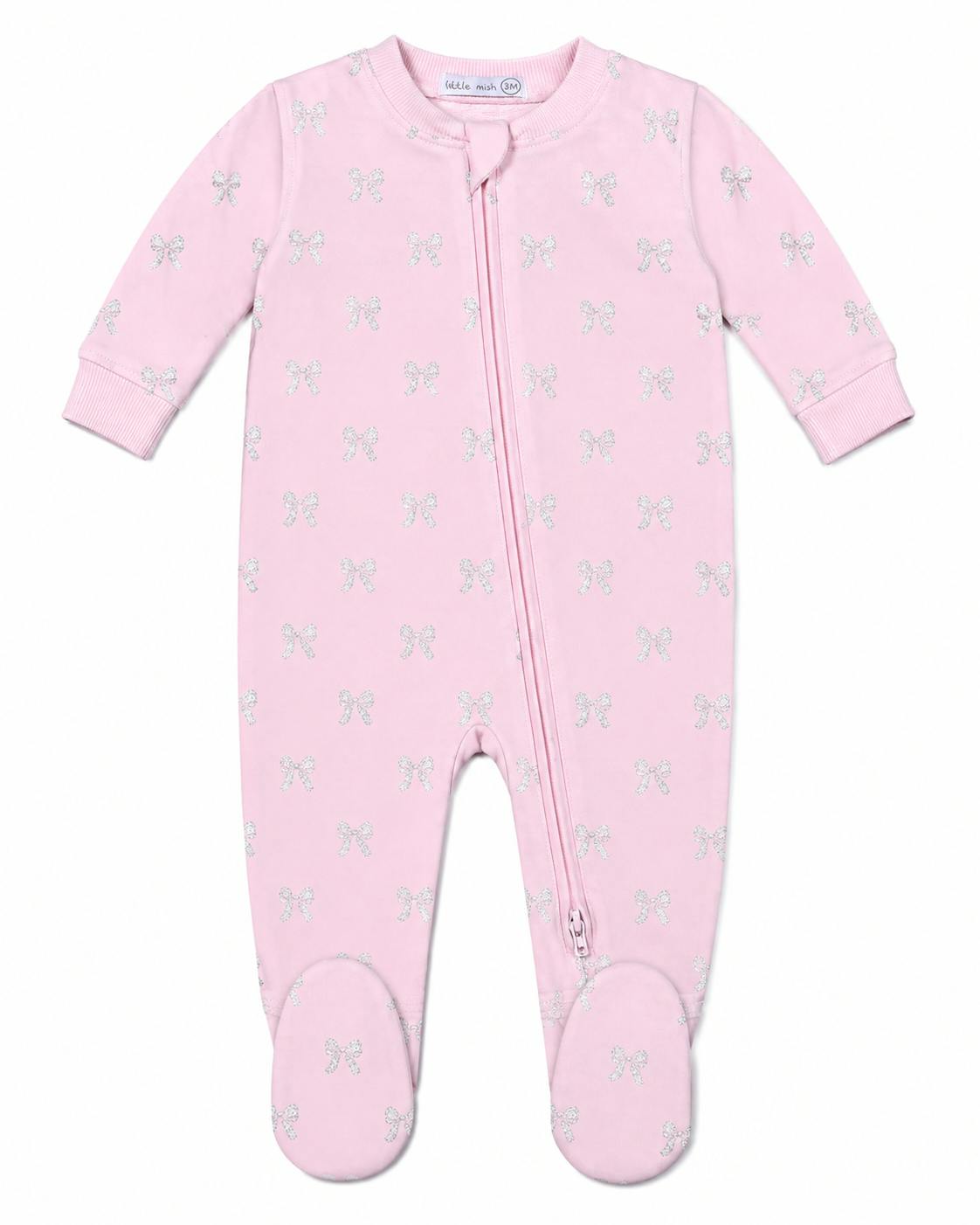 Baby Thermal Footie All-Over Iridescent Bows - Pink