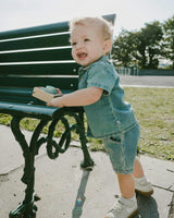 Light Blue Chambray Top And Short Set