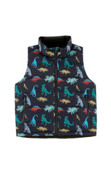 Casey Reversible Lightweight Down Puffer Vest, Dinosaur Dudes