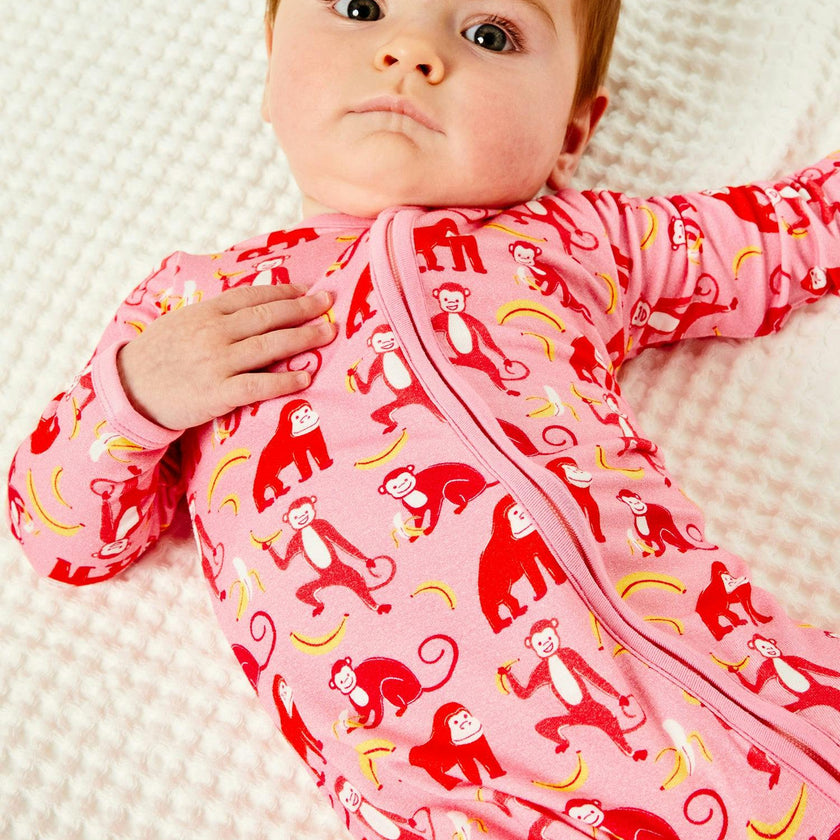Soft & Stretchy Zipper Footie - Monkeying Around Pink
