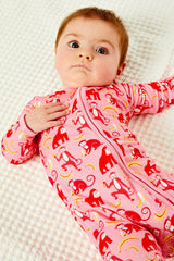 Soft & Stretchy Zipper Footie - Monkeying Around Pink