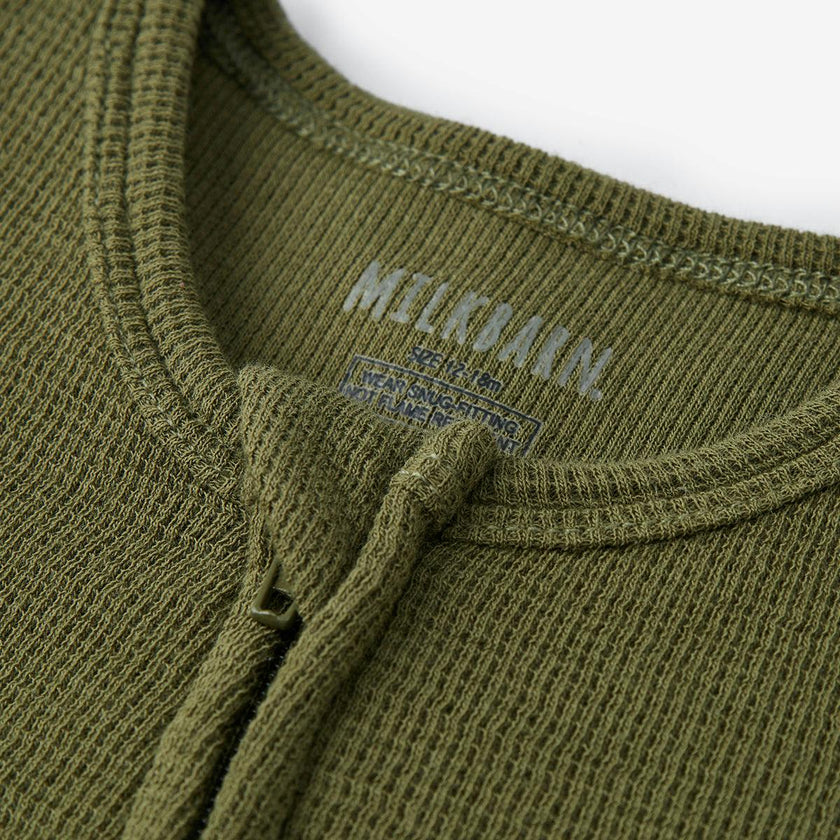 Olive Waffle Zipper Pajama