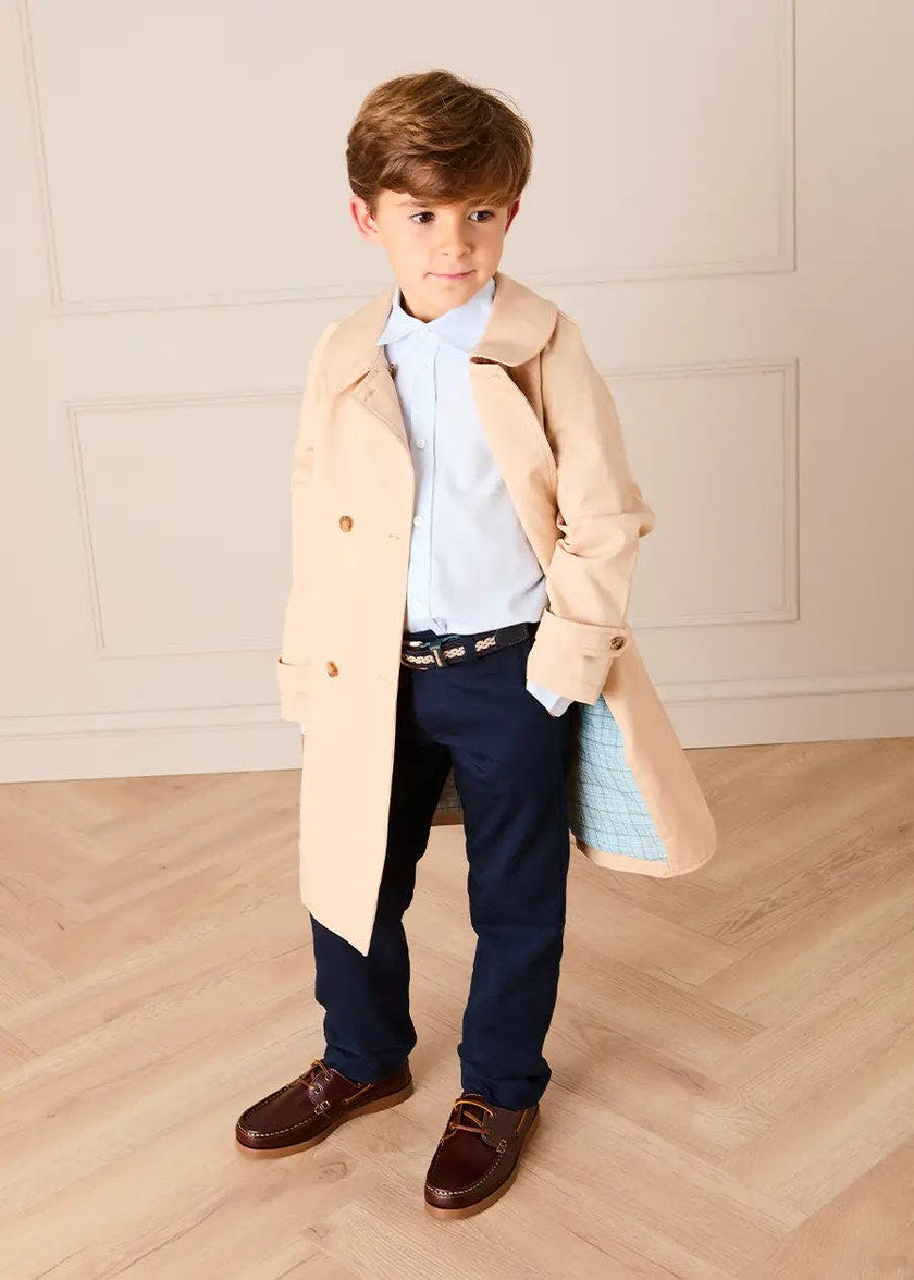 Double Breasted George Check Lined Rain Coat With Detachable Hood in Beige (2-10yrs)