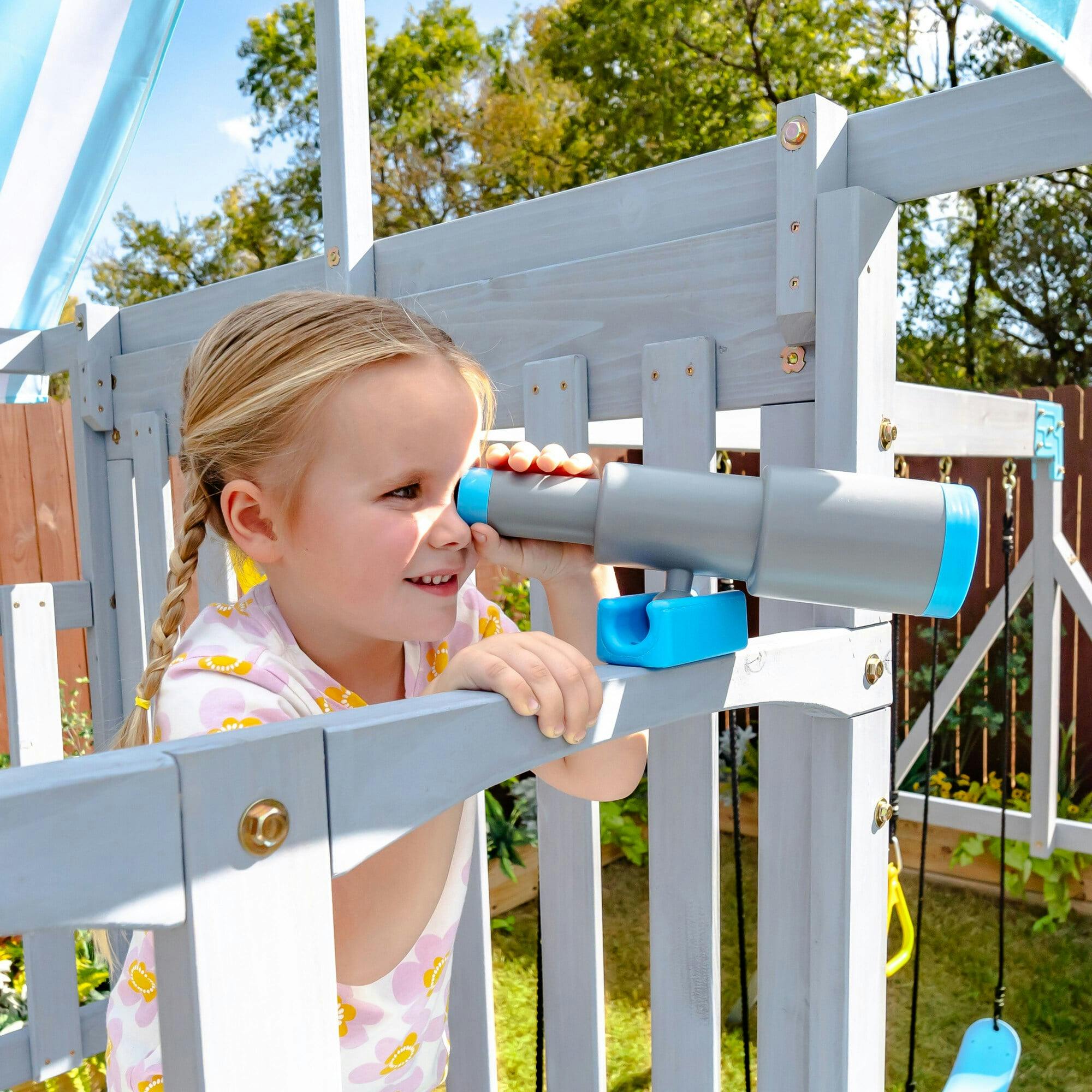 Teamson Kids Laguna Wooden Swing Set With Slide & Rock Wall
