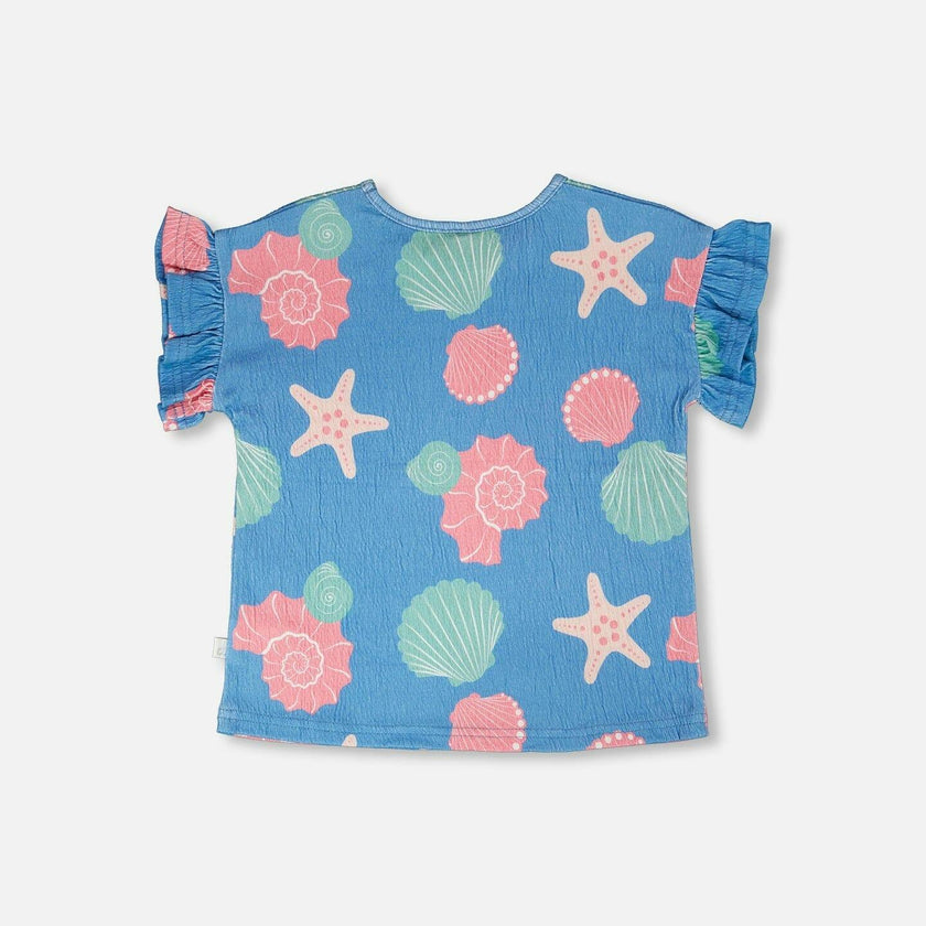 Crinkle Jersey T-Shirt Blue Shell Print