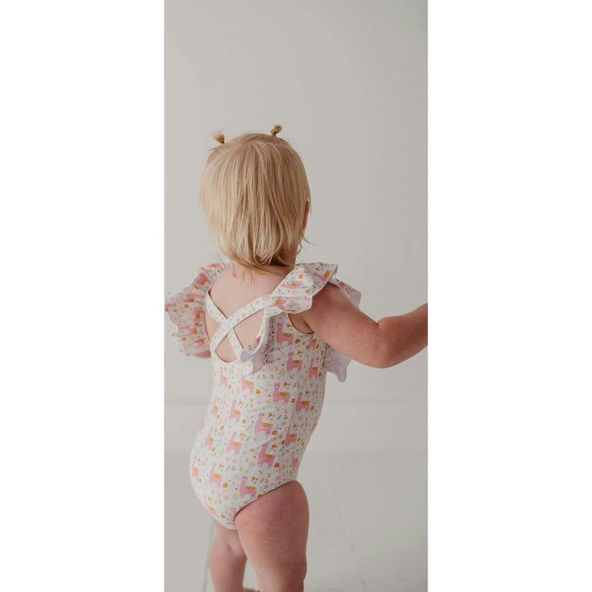 Baby Girl Ruffle Sleeve Cross Back Swimsuit