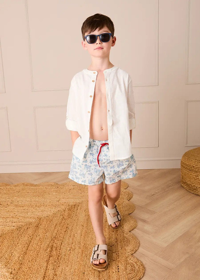 Audrey Toile Drawstring Swim Shorts in Blue (12mths- 10yrs)