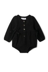 Woven Ribbon Button Front Velvet Bubble