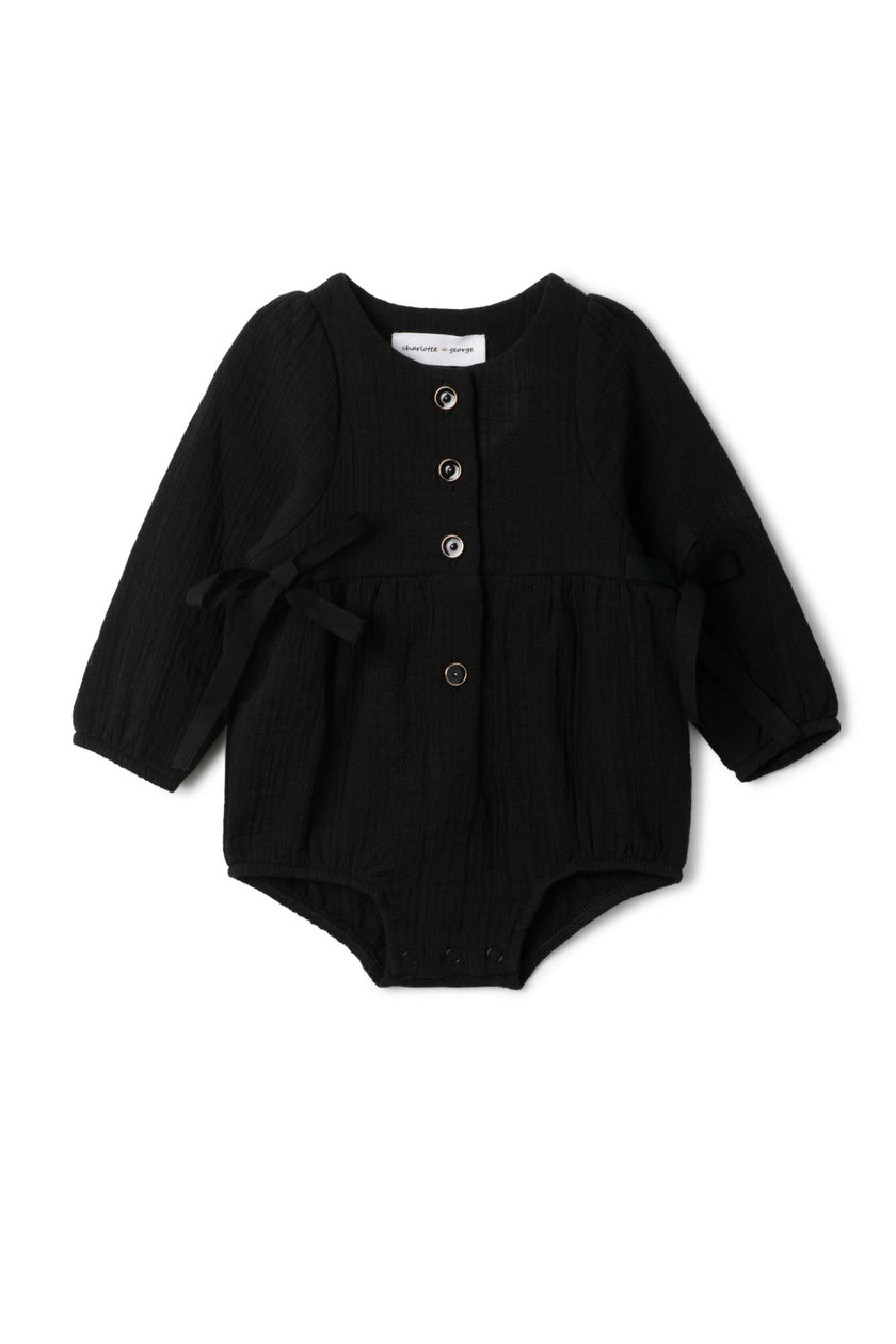 Woven Ribbon Button Front Velvet Bubble