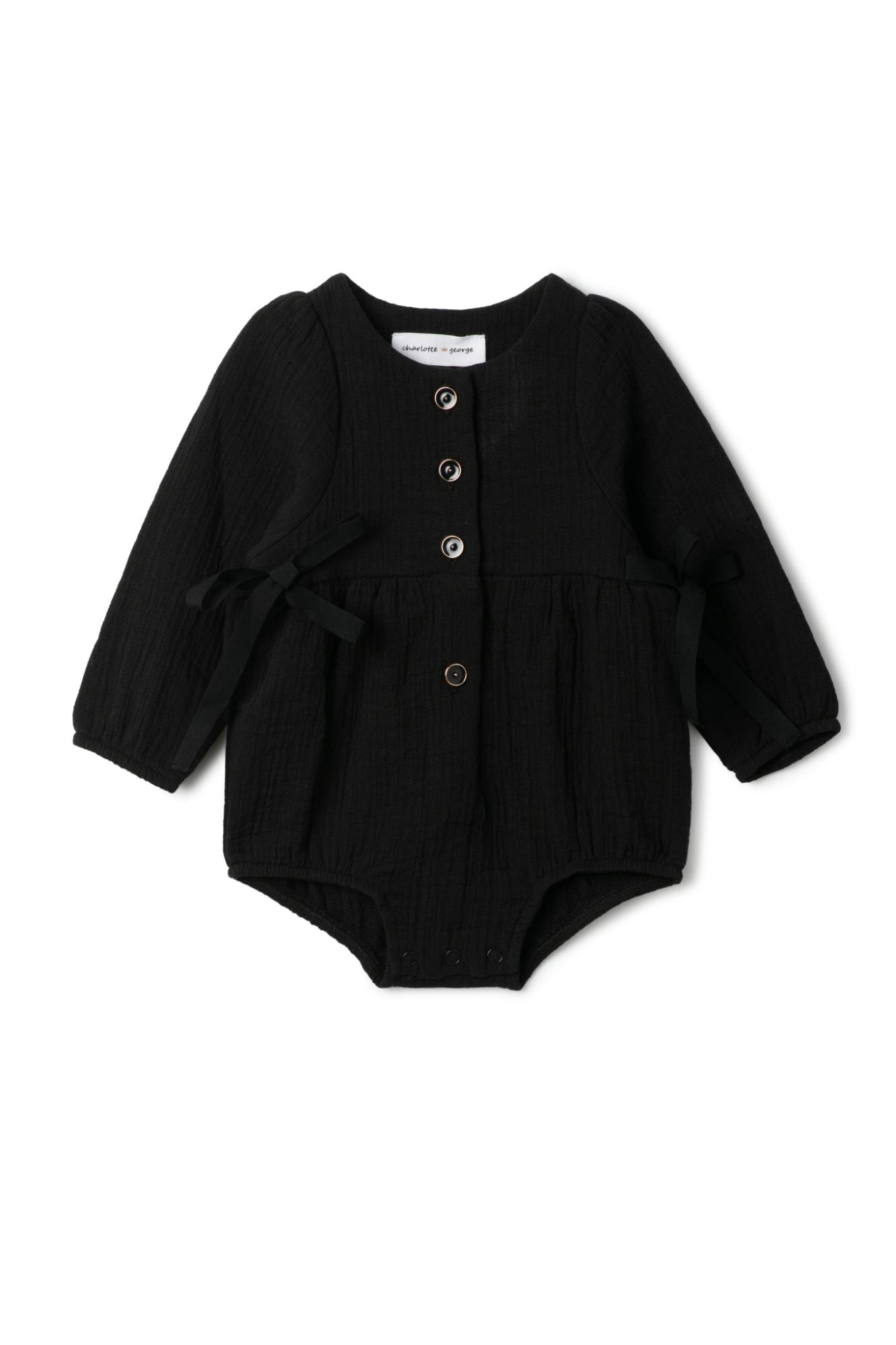 Woven Ribbon Button Front Velvet Bubble