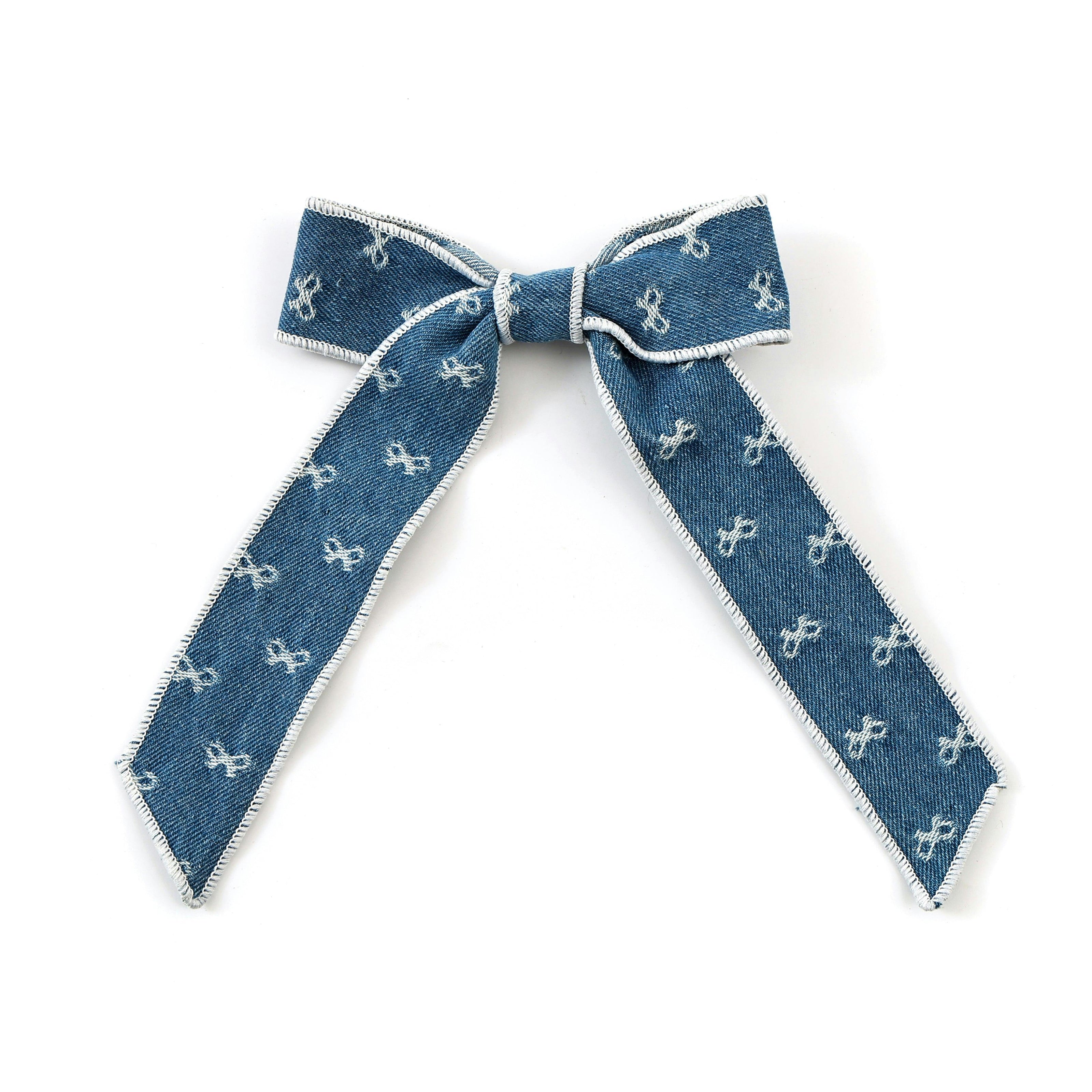 Halo Luxe Rae Signature Bow Printed Bow Hair Clip - Light Jean Wash