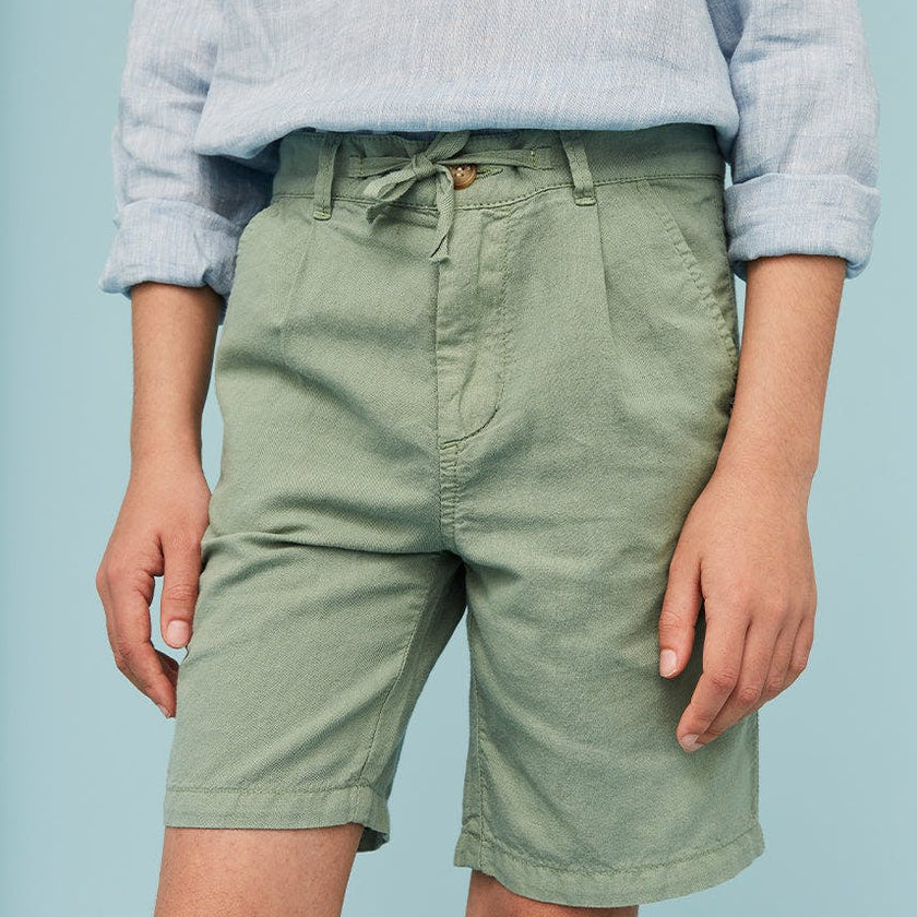 Grey Green Linen Cotton Shorts