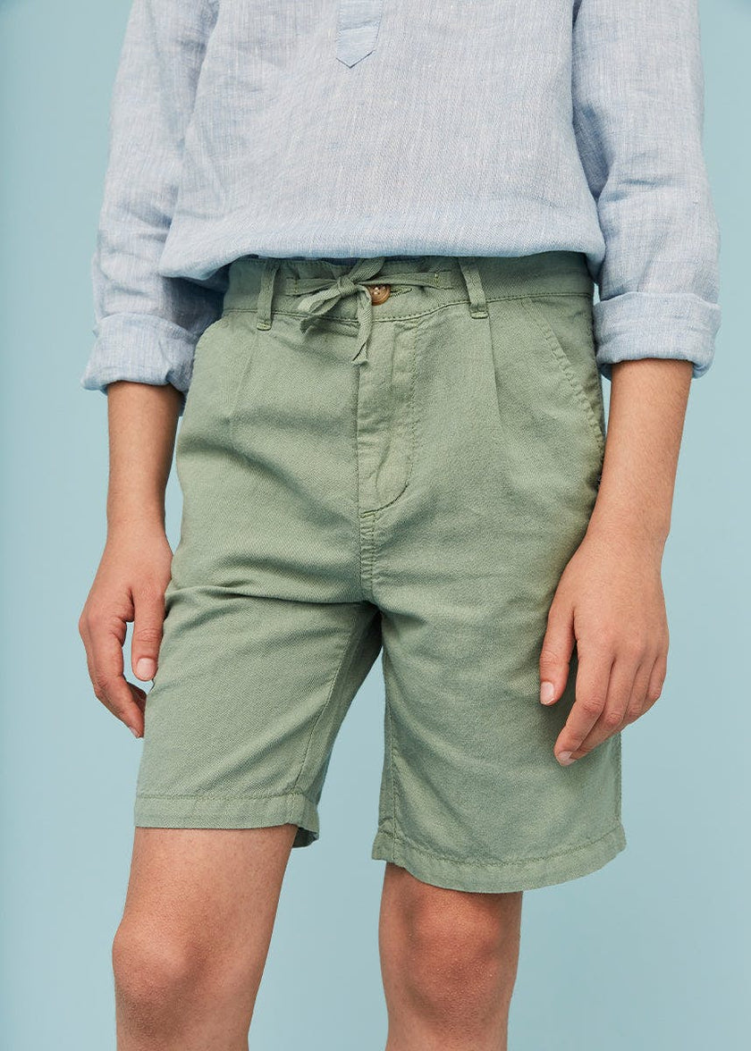 Grey Green Linen Cotton Shorts