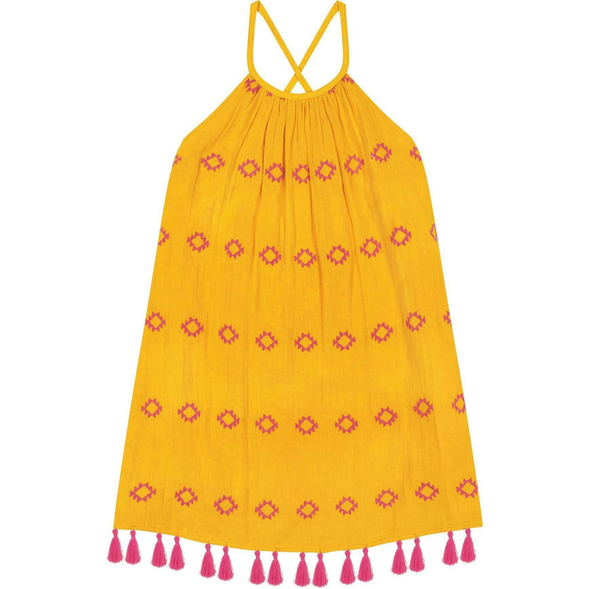 Mini Chantal Embroidered Criss-Cross Sundress, Yellow