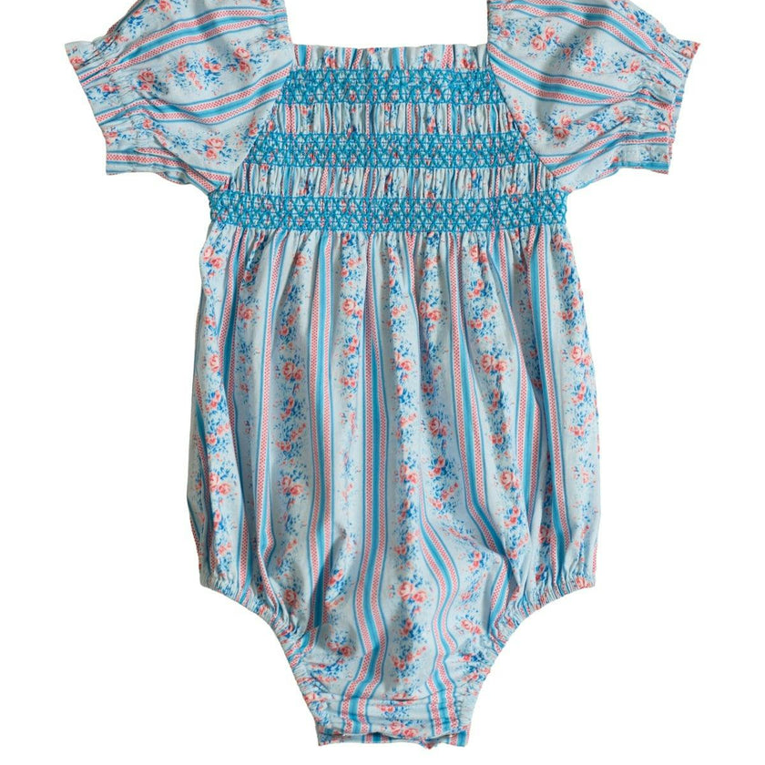 Baby Sunday Best Romper in Rosette Linear Stripe