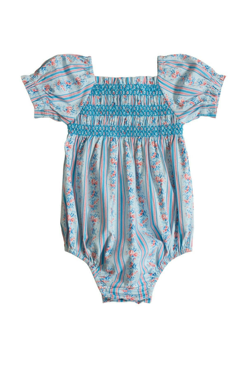 Baby Sunday Best Romper in Rosette Linear Stripe
