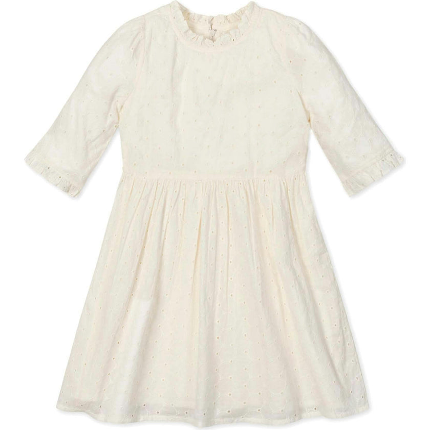 Organic Flutter Sleeve Tiered Eyelet Dress, White