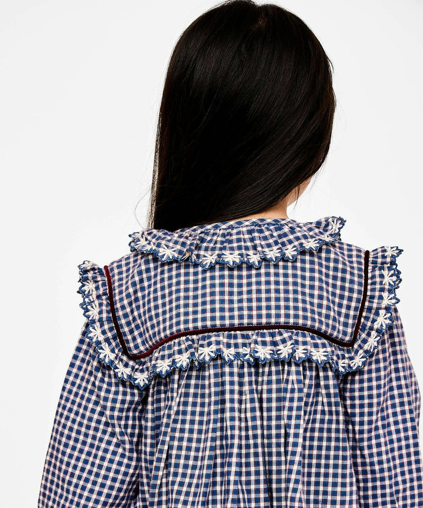 Sara Dress, Marine Tiny Check