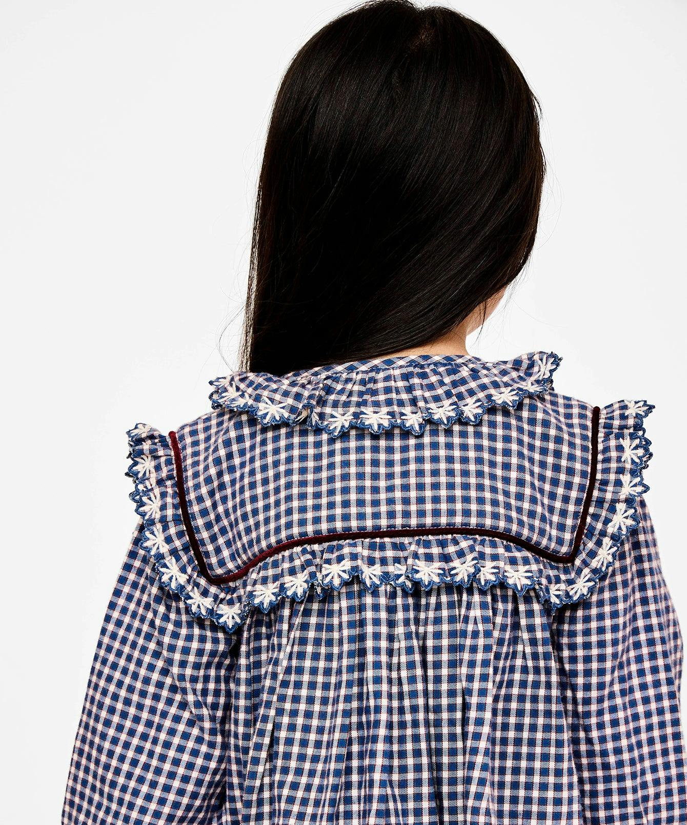 Sara Dress, Marine Tiny Check