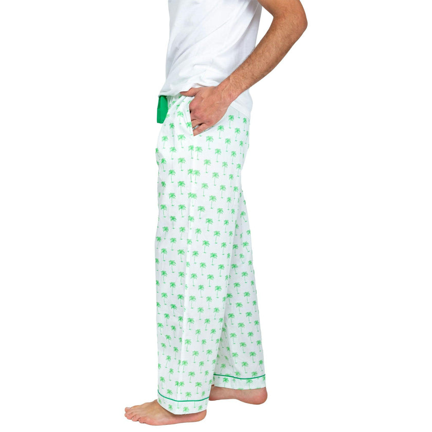 Men's Green Palm Tree PJ Pants - Organic Cotton Poplin