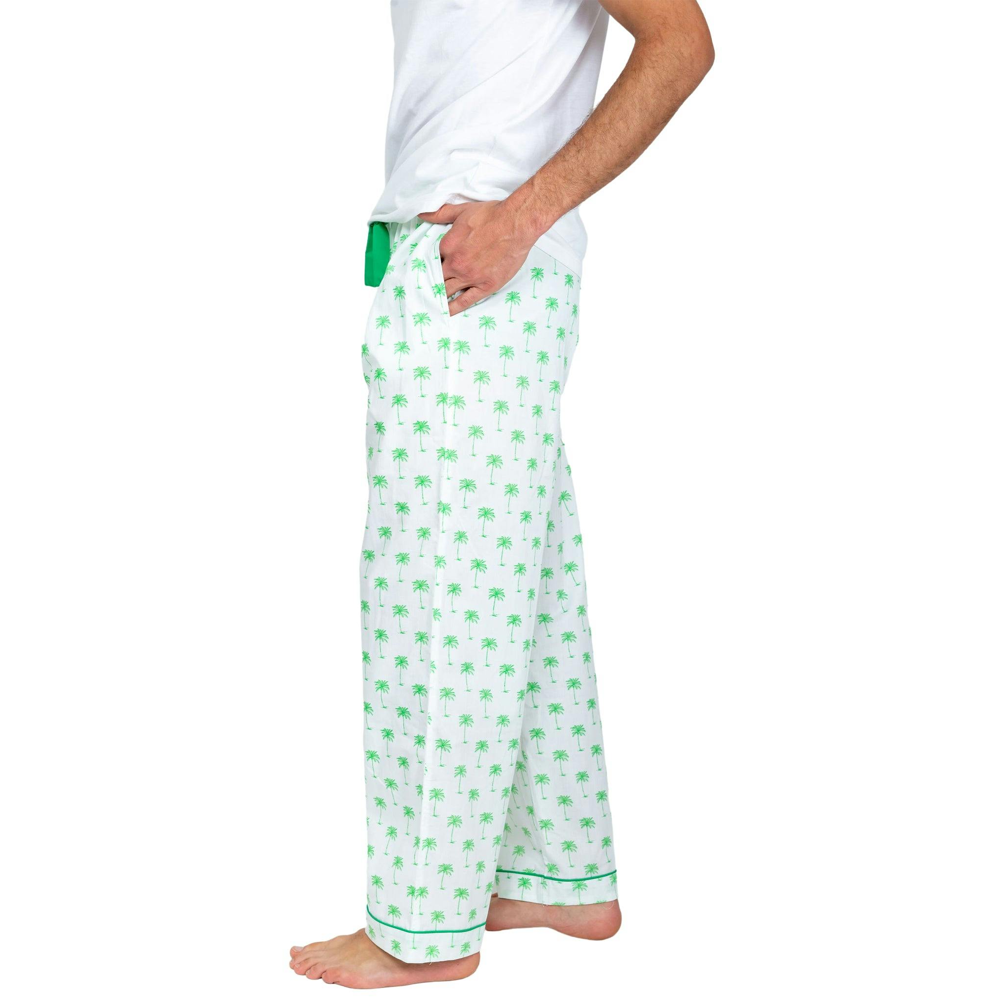 Men's Green Palm Tree PJ Pants - Organic Cotton Poplin