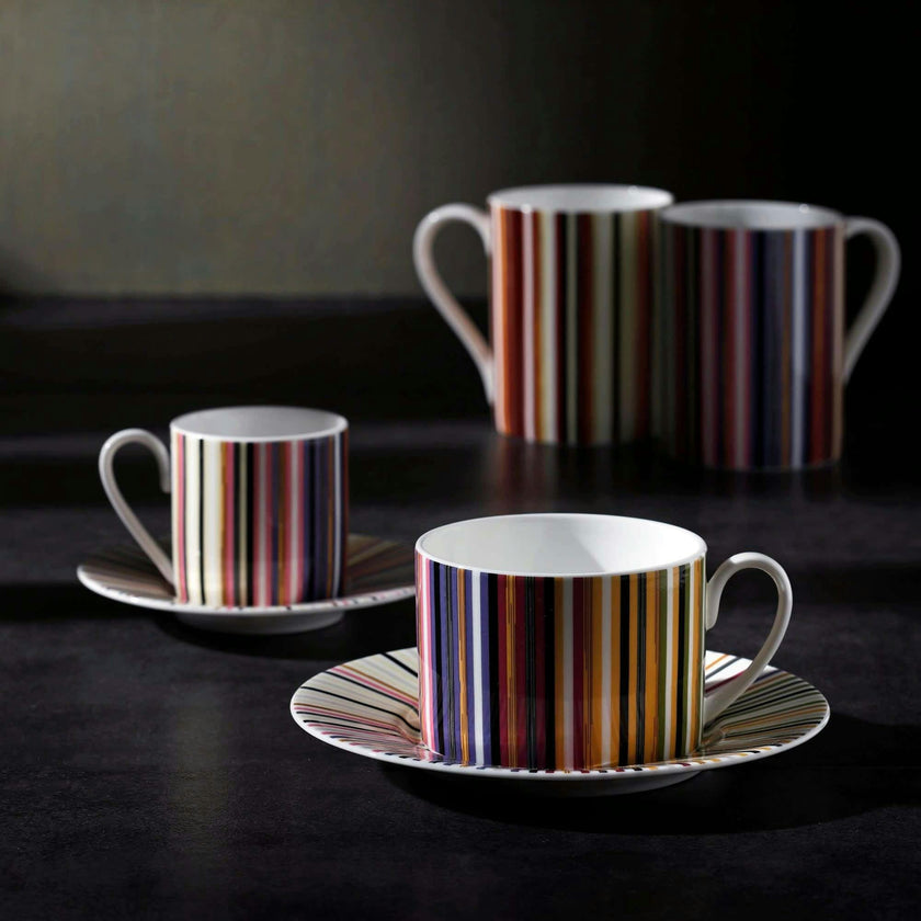 Tea Cup & Saucer Stripes Set of 2 In Luxury Box Jenkins 156 Diam. 3.3"