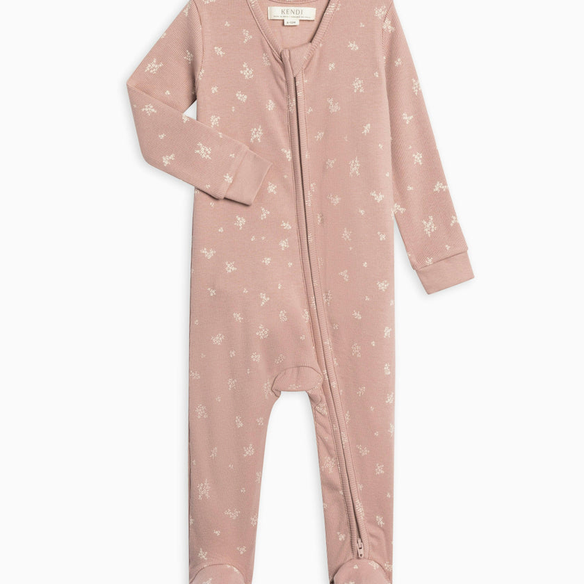 KENDI Kit Ribbed Zipper Sleeper Olive Stripe