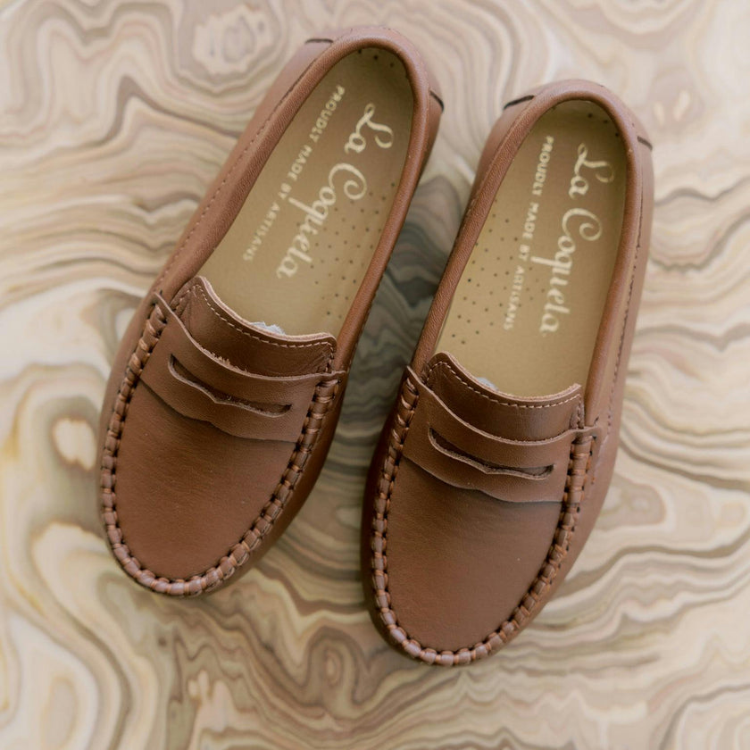 Tan Leather Boy Loafer Shoes