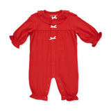 Ribbon Red - Knit Flame Resistant Long Sleeve Ruffle Collar Romper