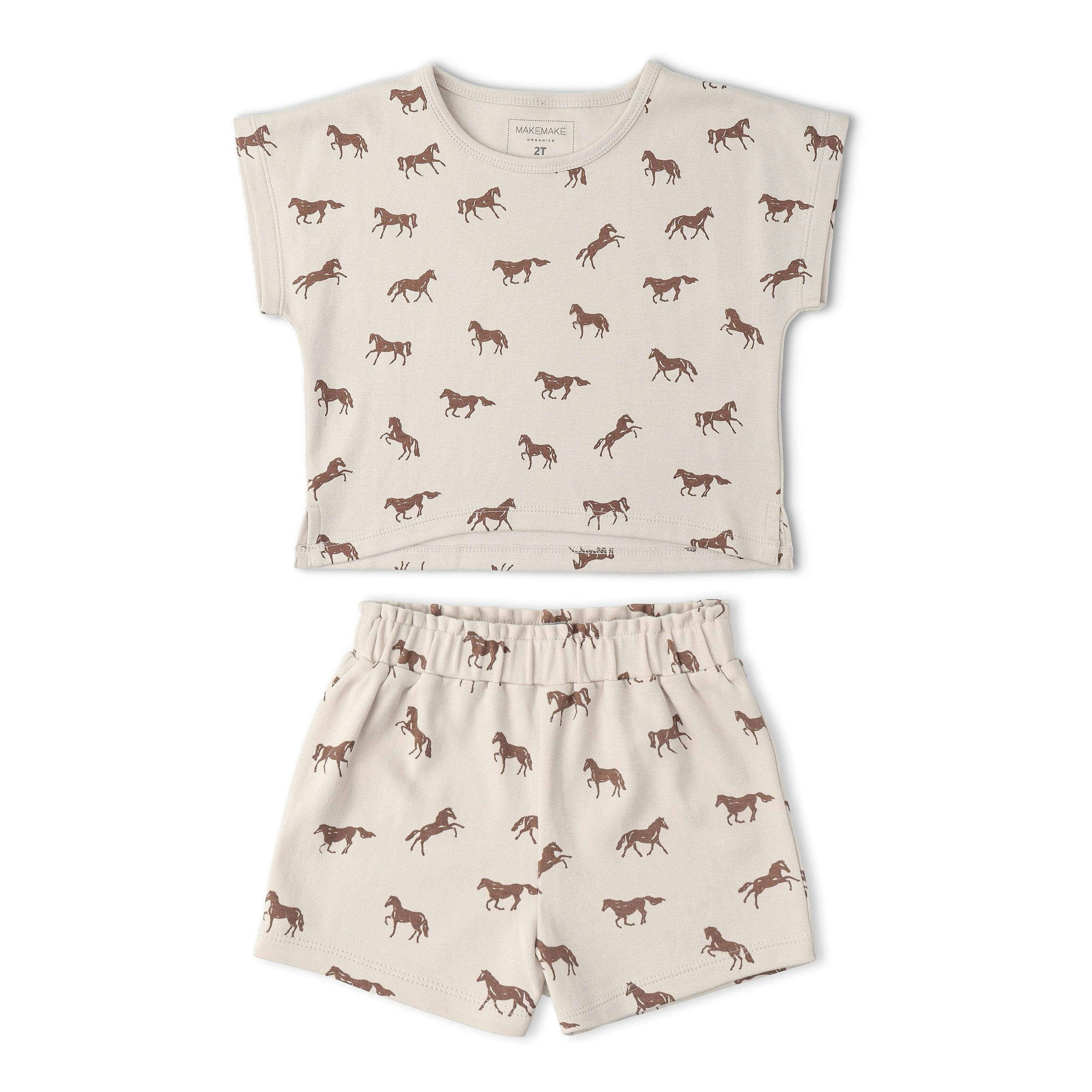 Organic Drop Shoulder Tee & Shorts Set - Horses