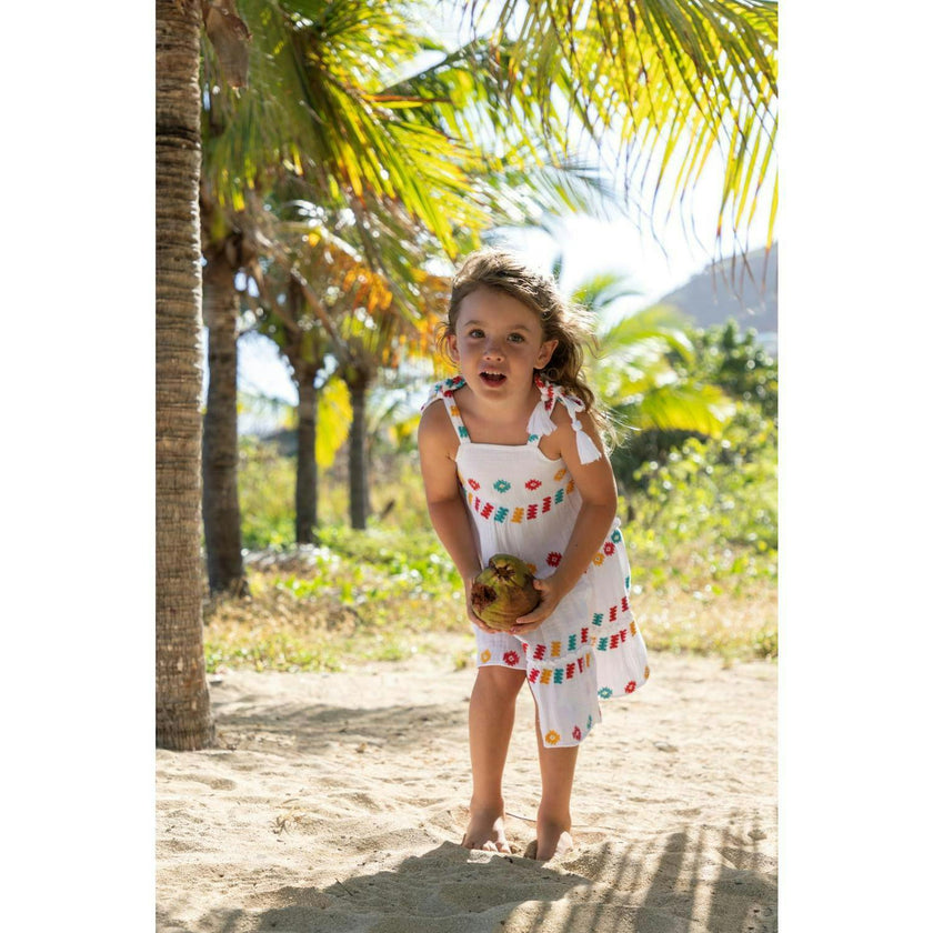 Bella Embroidered Shoulder-Tie Sundress, White