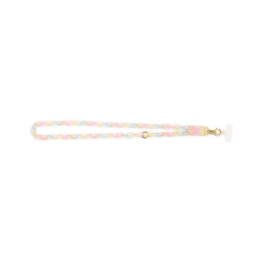 Packed Party Link Up Frosted Pastel Rainbow Phone Chain - 26-Inch Multicolor Plastic Link Chain with Gold Clips and Keyring Clasp for Phone Cases and Pouches