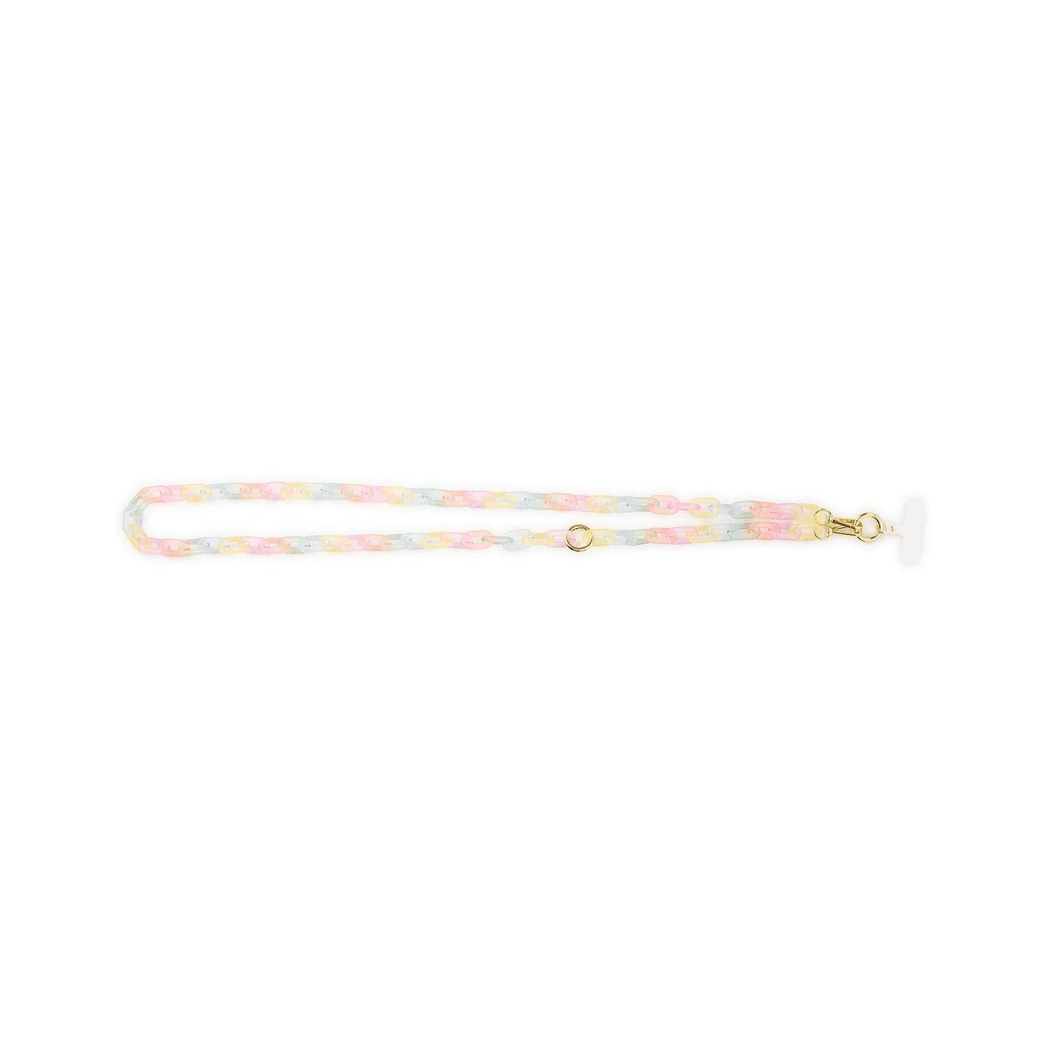 Packed Party Link Up Frosted Pastel Rainbow Phone Chain - 26-Inch Multicolor Plastic Link Chain with Gold Clips and Keyring Clasp for Phone Cases and Pouches