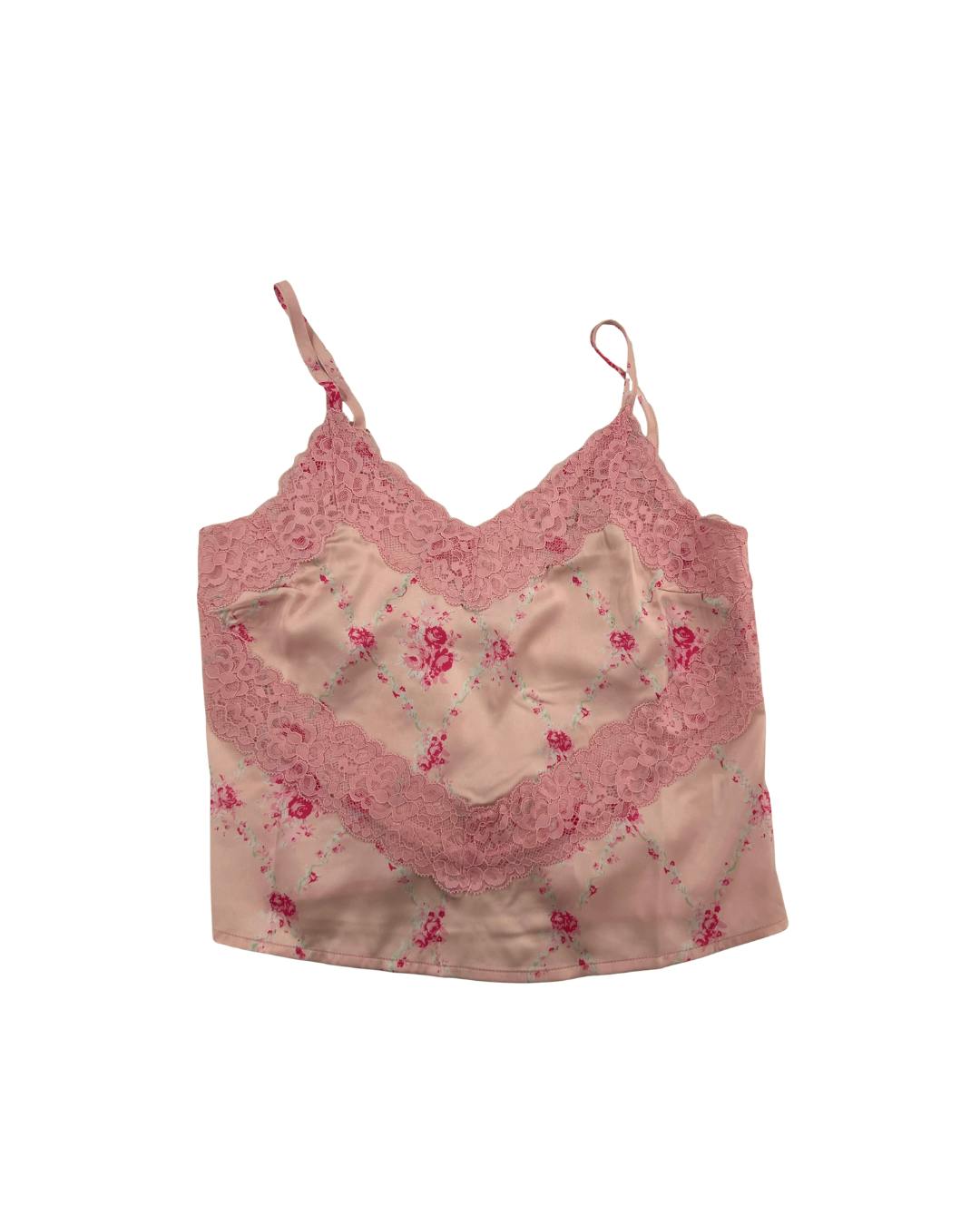 Margot Vintage Rose Ballet Pink With Ballet Pink Lace Satin Tank With Lace Trim