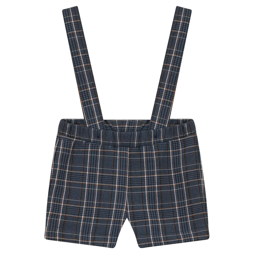 Woven Elastic Waist Plaid Overalls