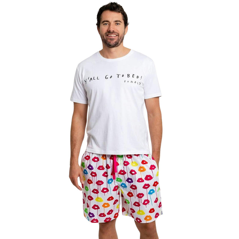 Men's Drawbertson Drippy Lips Sleep Shorts - Organic Cotton Poplin