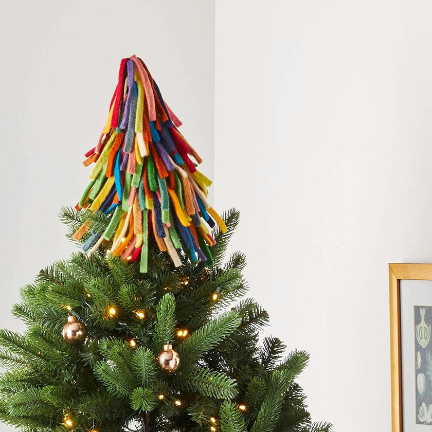 Handmade Hand Felted Wool Christmas Tree Topper - Multicolor Fringe
