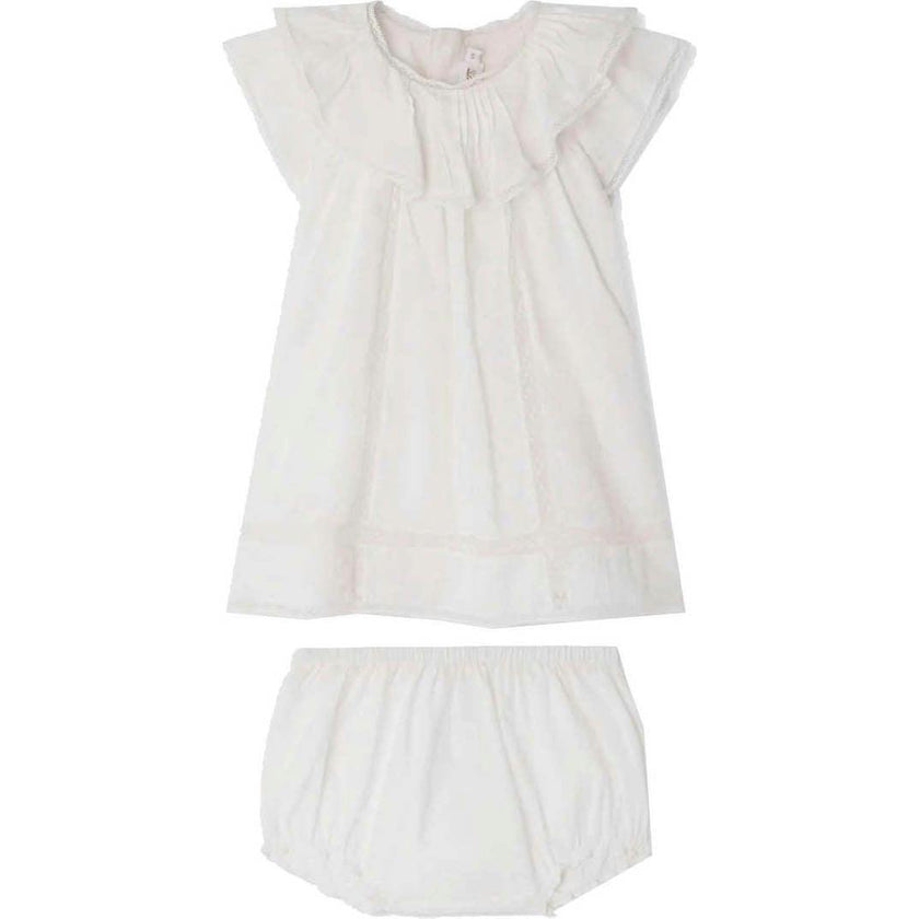 BONPOINT Lenou Baby Dress & Bloomers - Blanc Lait