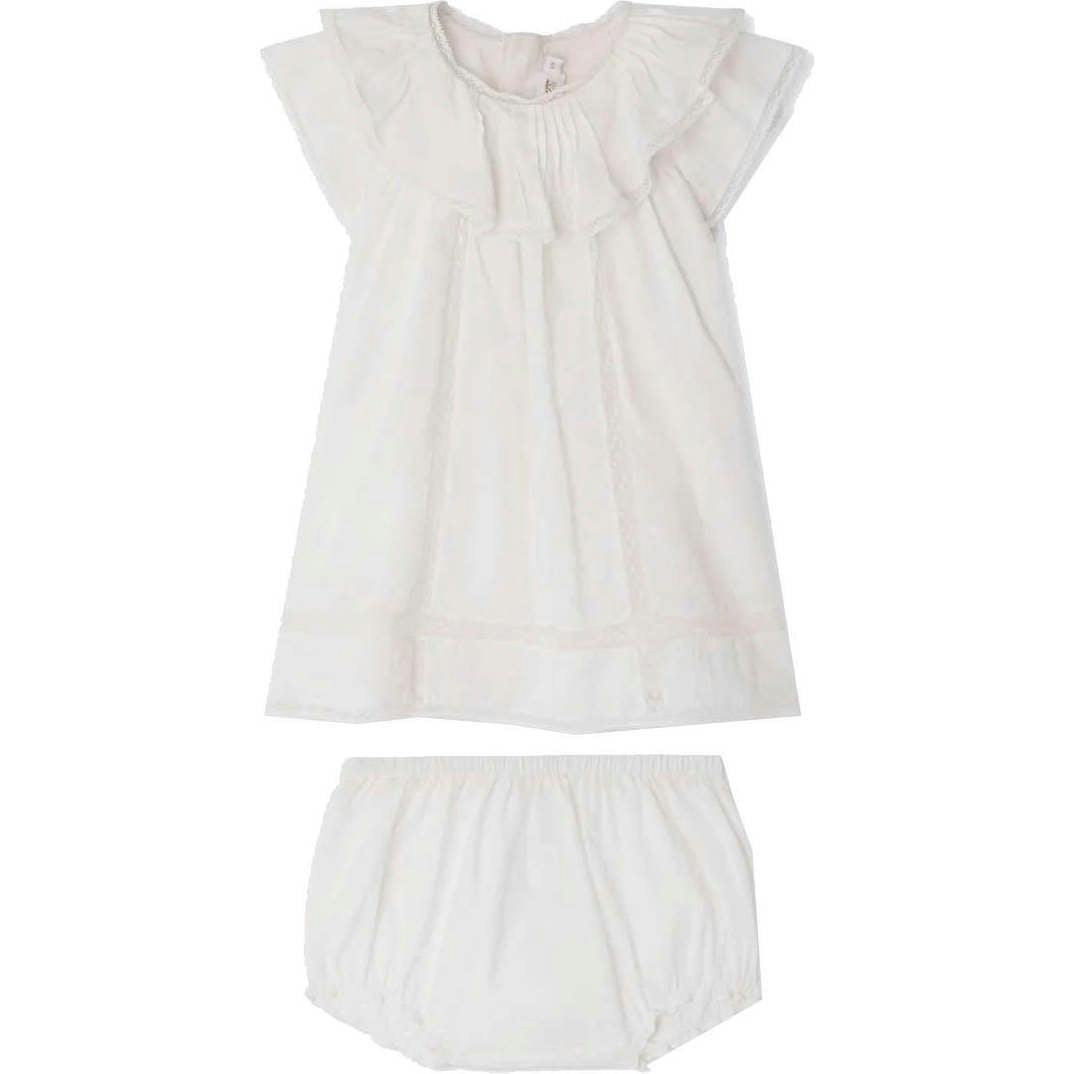 BONPOINT Lenou Baby Dress & Bloomers - Blanc Lait