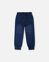 Stretch French Terry Denim Jogger Navy Blue